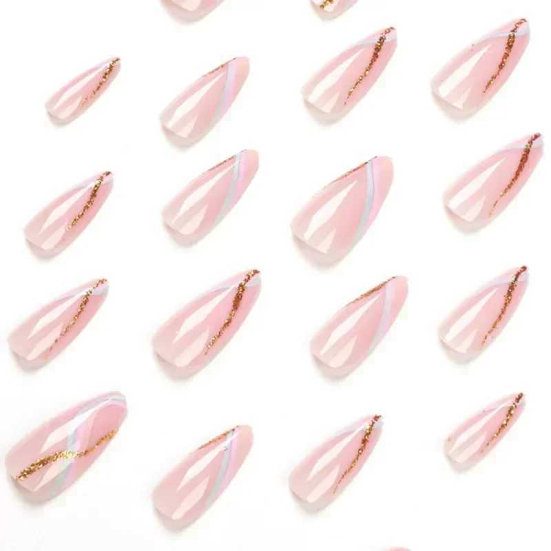 24Pcs/Box French Fake Nails Press On Stiletto False Nail Tips Sticker Nail Set Nail ArtXJ241025