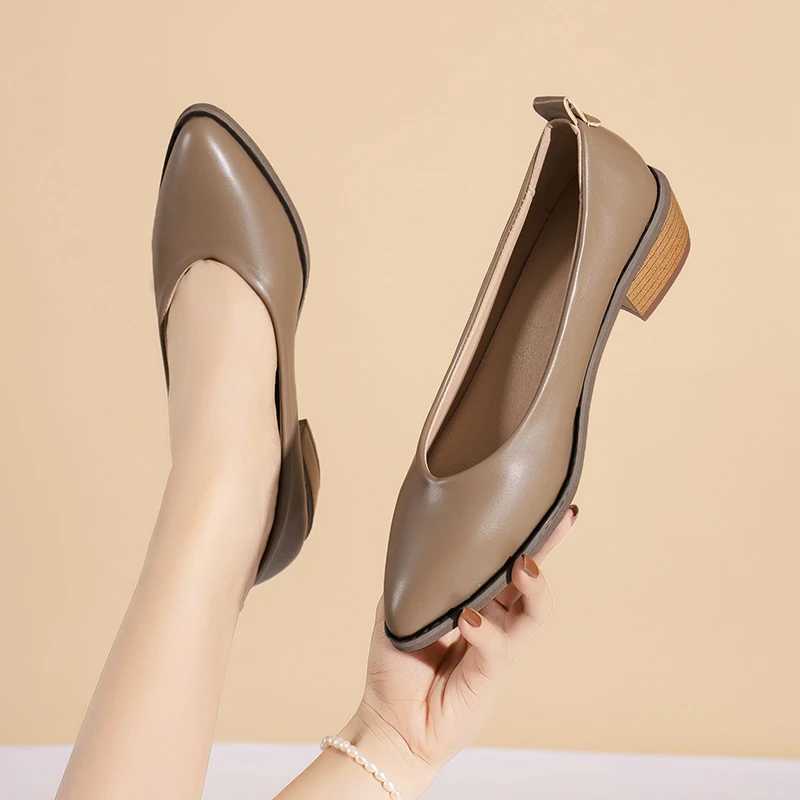 High Quality Spring and Autumn Womens Simple Single Shoes New Pointy Shallow Mouth Soft Leather Versatile Womens High Heels T241024
