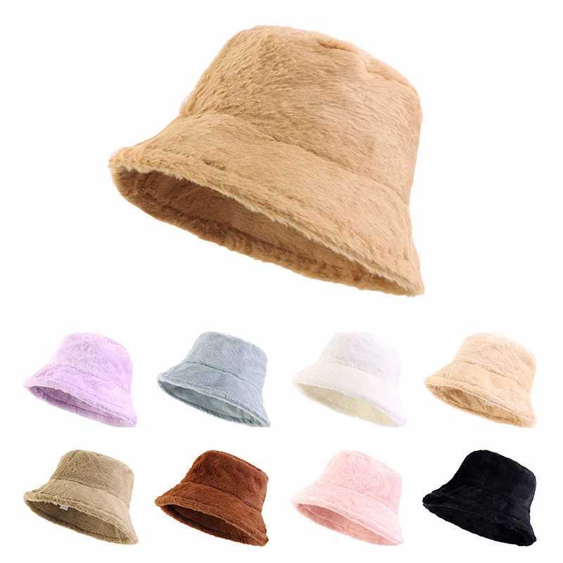 Fashion Imitation Rabbit hair fisherman hat women winter basin hat head round plush senior sense face small bucket Hat CapX241025