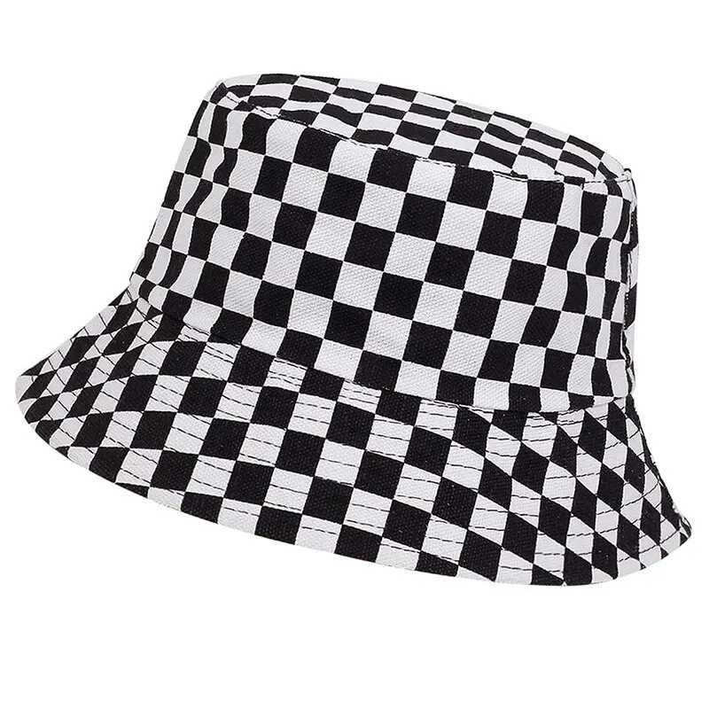 Neutral black and white checkered printed Personality Bucket Hats Fisherman Cs Outdoor Leisure C Sunscreen Hat W241024