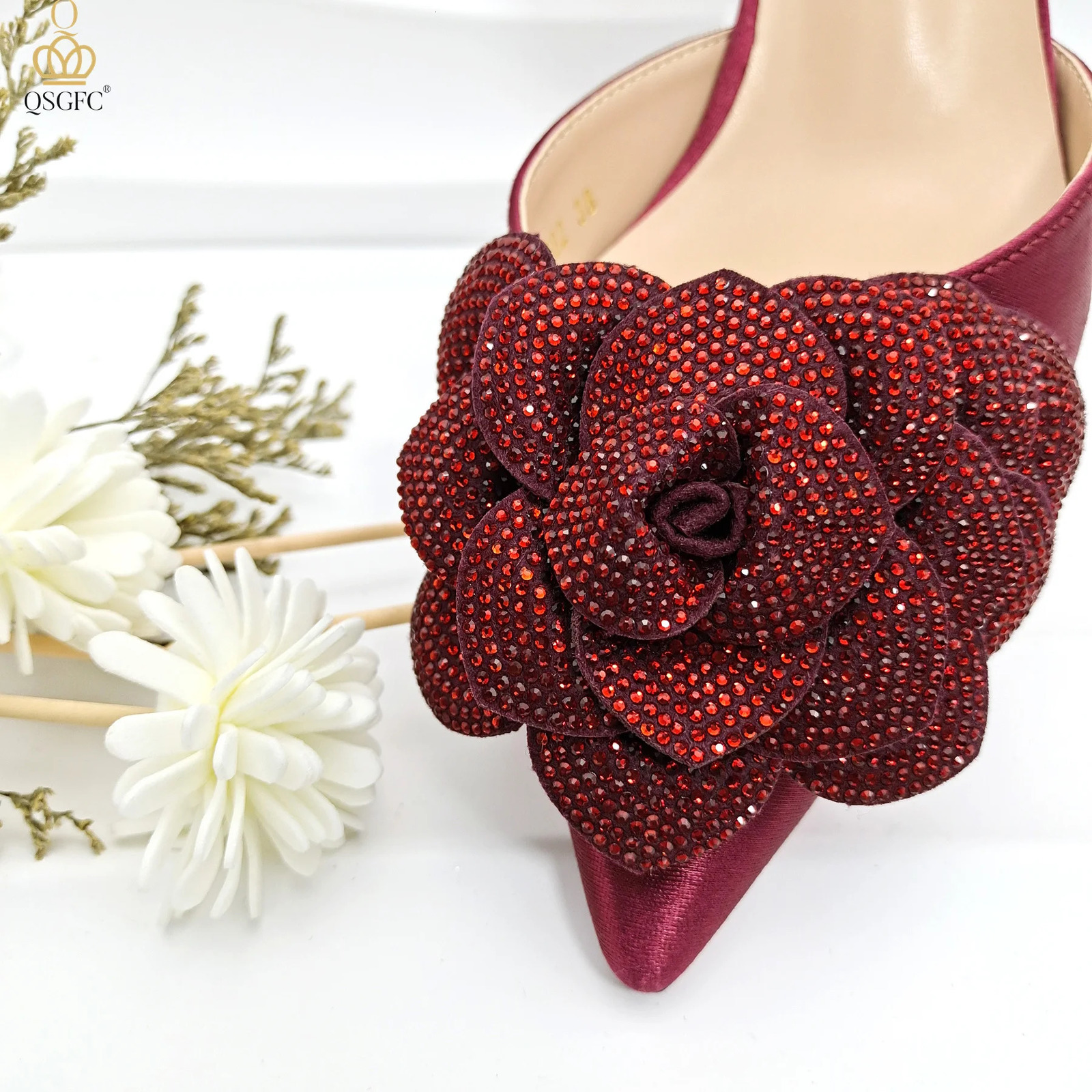 QSGFC African style evening shoes and bags equipped with handmade petal clutch toe midsole womens shoes 241024