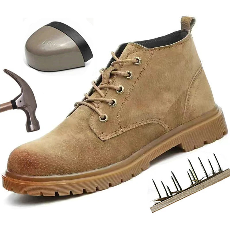 Waterproof work boots safety shoes solid leather boots steel toe caps perforated shoes durable industrial shoes 241024