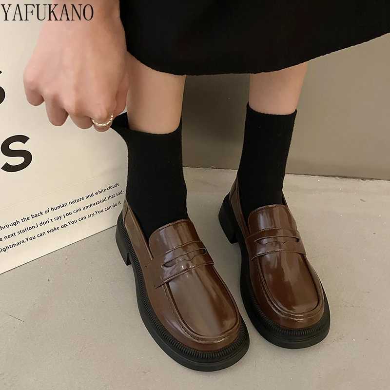 High Quality Fi Little Leather Shoes Womens Spring New Student British Style Casual Loafers Short and Fat High Heels JK Uniform Shoes Large 41 42 T241