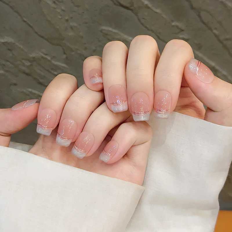 10Pcs Naked Pink French Edged Design False Nails Short Simple Fake Nail Press on Fake Nails Full Cover Artificial Nails Tips XJ241025