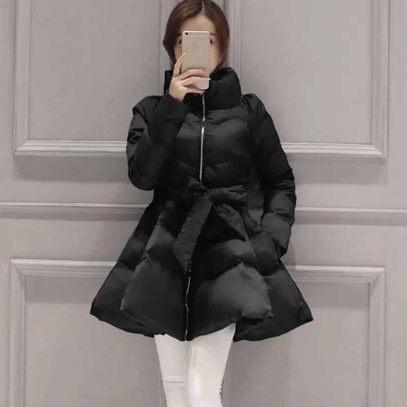 Womens Winter Jacket Warm Thicken Down Cotton Coat Female Fluffy Skirt Jackets Long Sleeve Parkas Outerwear 241021