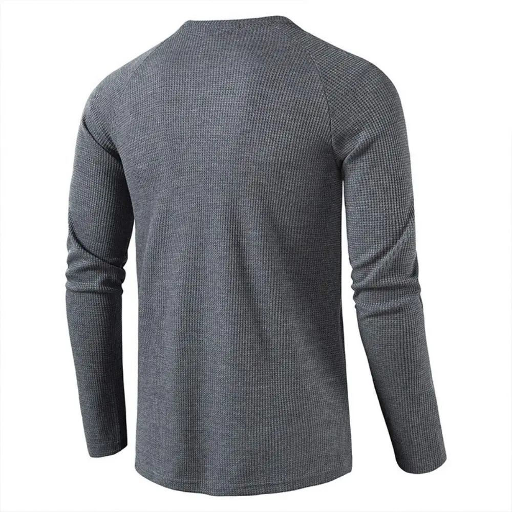Mens Grey Waffle Mens Henley Shirt Casual Solid Breathable High Quality Shirts Regular Fit Long Sleeve Basic Tops Tees Homme 241024