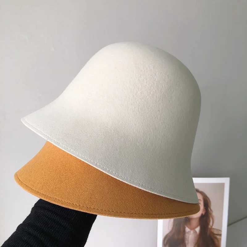 Top-grade pure wool fisherman hat women autumn winter fashion all-match pure color small brim basin hat top hat fashion hatX241025