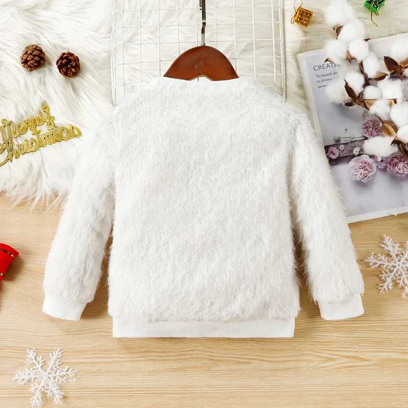 Citgeett Winter Christmas Childrens Girls Sweater Crew Collar Long Sleeve Reindeer Pattern Knitted Fuzzy Loose Suitable Zipper Top W241025