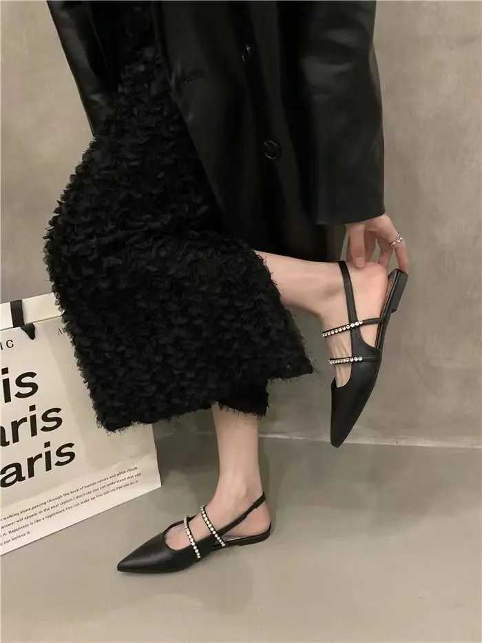 High Quality Sandals Womens Shallow Mouth Set Womens Beige Summer Dress New Original Low Black Girl Pointed Clear Comfort F T241024