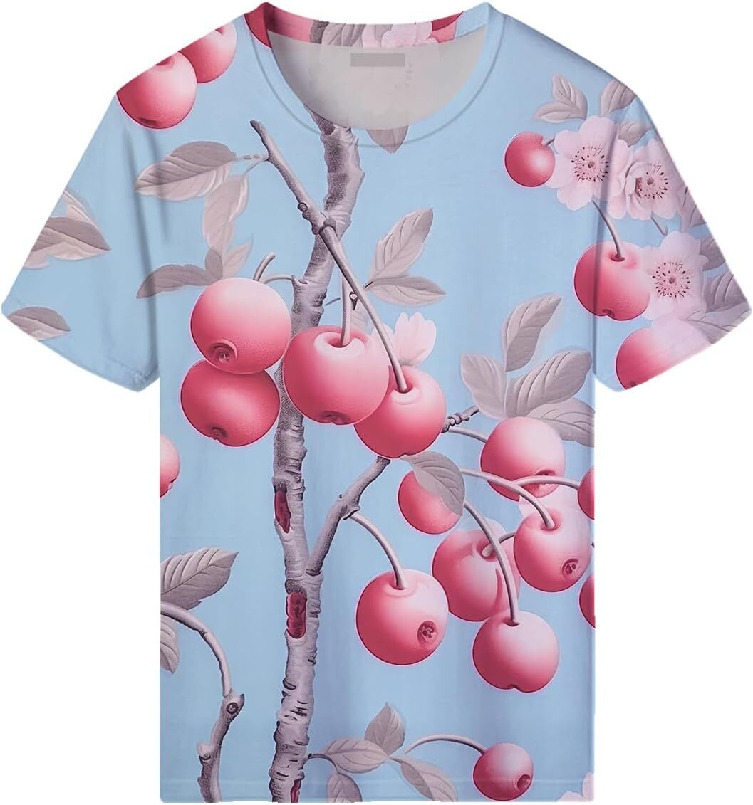 Mens T shirt Men's Hawaiian Mushroom Shirt Tees Casual Tropical Cherries Floral Print Short Sleeve T-Shirts Tops tee Casual tops summer clothes c