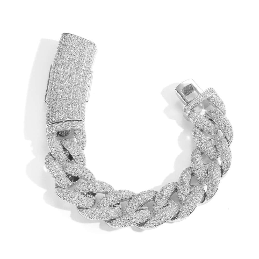 hip hop bracelet 20mm long buckle four rows of dia cuban chains personalized men's fashion trend with inlay fashionable and versatile