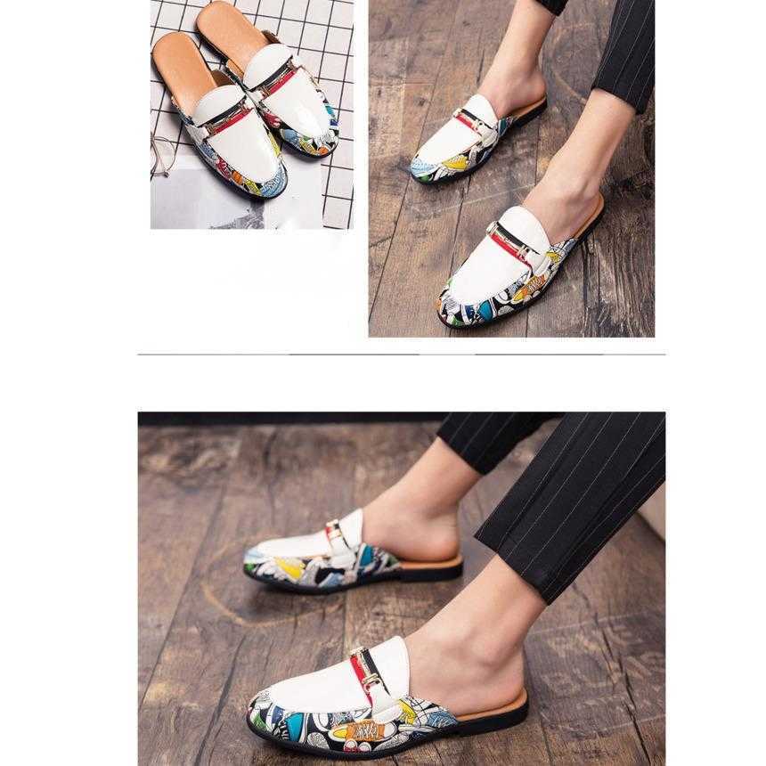 Men Dress Shoes Summer Leather Slippers Mens Cool Slippers Mens Lazy Half Slippers Korean Version Trendy Small Casual Shoes 241009