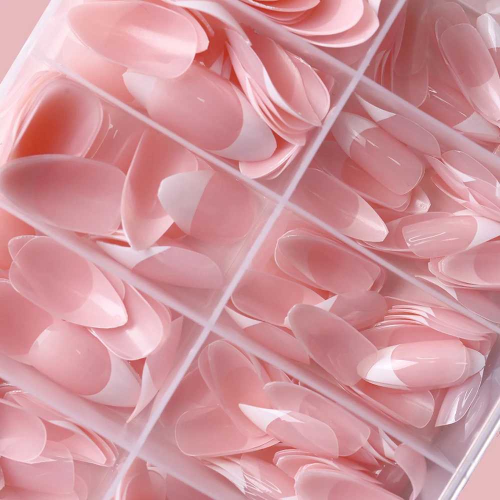 120pcs Pink False Nails Full Cover Full Cover Press On Nails Nail Extension Large Capacity French White Tips Design Fake NailXJ241025
