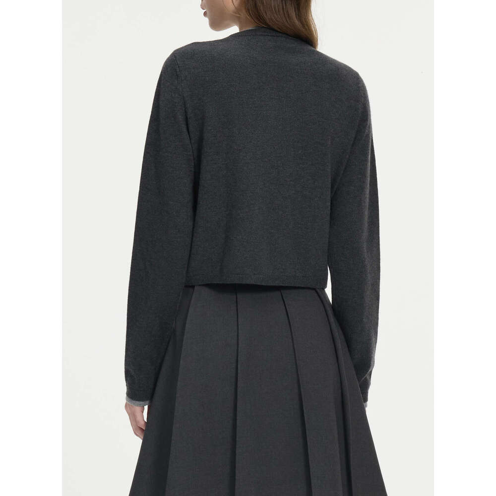 FSLE Women Grey Cardigans College Style Fake Two Piece Design Round Neck Sweaters Contrast Color Female Cardigan 24Fs14181