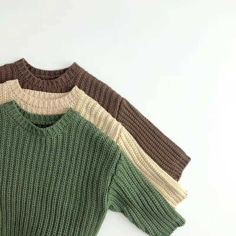 New Boys and Girls Knitted Zipper Childrens Winter Top Cotton Oversized Sweater Casual Short Cable Knitted Baby Kintwear Clothing W241025