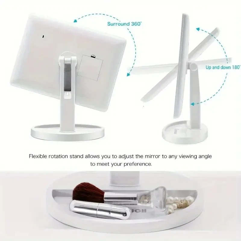 1pcLED desktop night light makeup mirror 360 degree rotating storage touch sensitive 241024