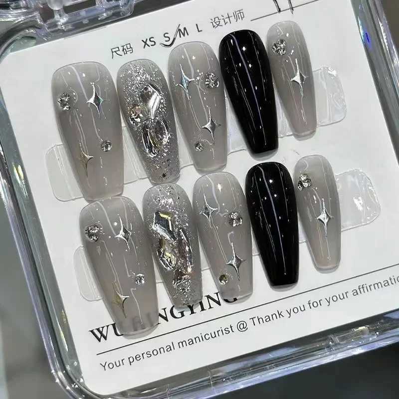 10Pcs Handmade Press on Nails Fake Nails with Love Rhinestone Decoration Wearable Stick-on Nails Full Cover False Nail Uas XJ241025