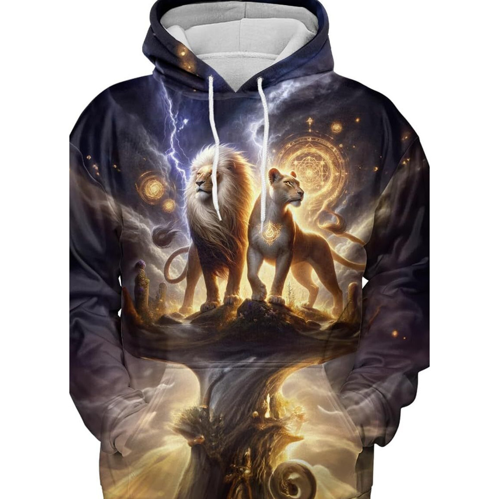 Hoodie for Mens Womens Lion Hoodies For Men 3D Print Design Leo Zodiac Pullover Sweatshirt Wildlife Adult Womans Animalall-match sweatshirt Pullover L