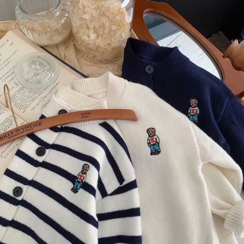 Childrens sweater 2024 autumn cartoon embroidery boys knitted cardigan wool sweater girls soft loose sweater W241025