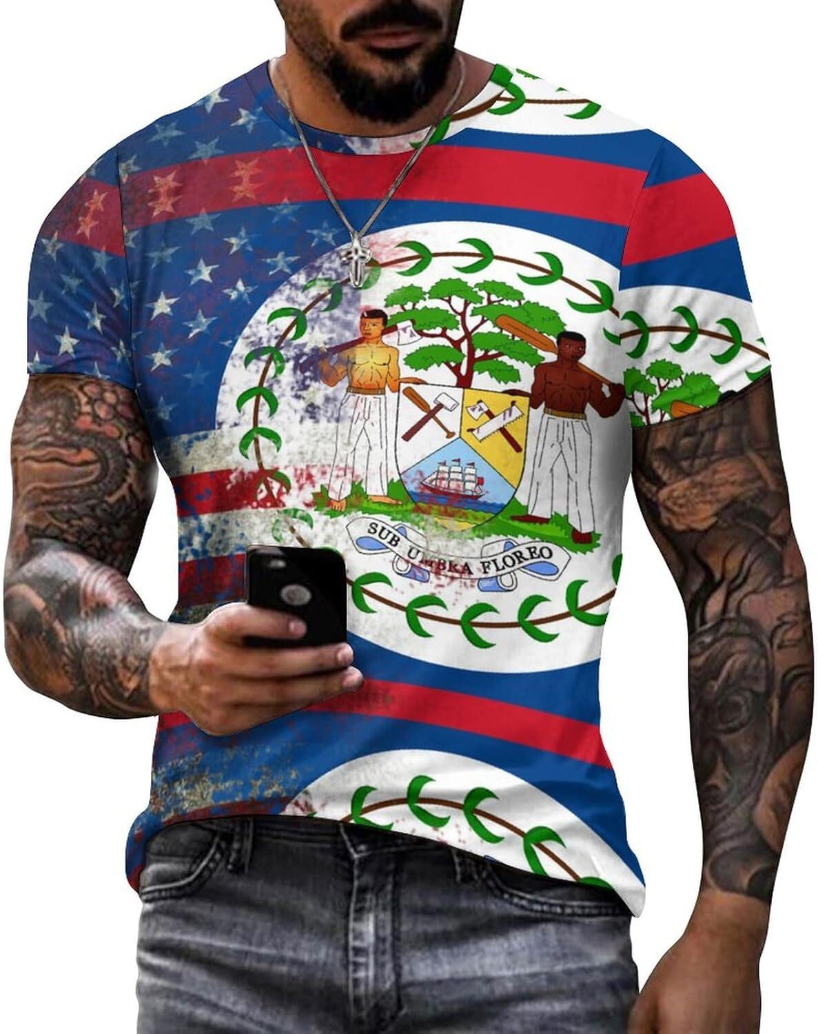 Mens T shirt Retro American Flag of Belize Cotton T-Shirt 3D Printed Casual Shirt Men's All-in-one fashion Crew Neck T-Shirt tee Casual tops summ