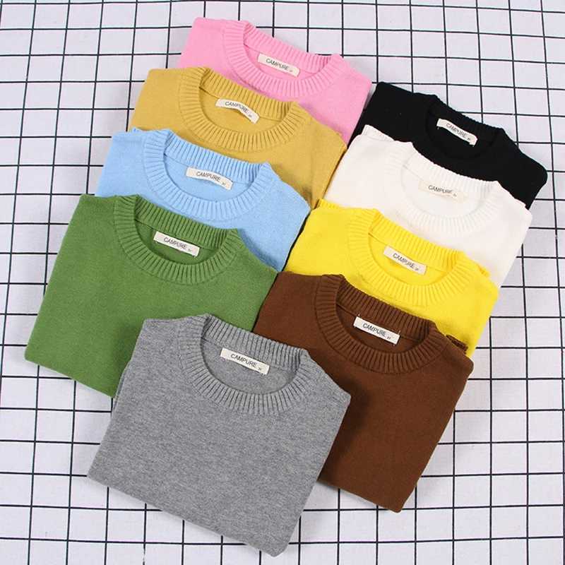 Childrens Baby Boys and Girls Solid Color Pullover Sweater Casual Autumn Baby Boys and Girls Long Sleeve Candy Color Knitted Childrens Sweater W241025