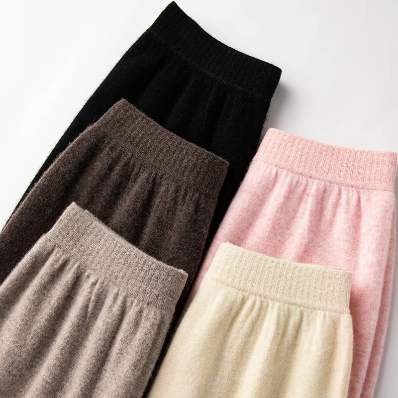 Women Wool Pants 100% Australian Wool Knitted Wide Leg Pant Winter Warm Long Trousers Pure Woolen Female Leggings JA01 241024