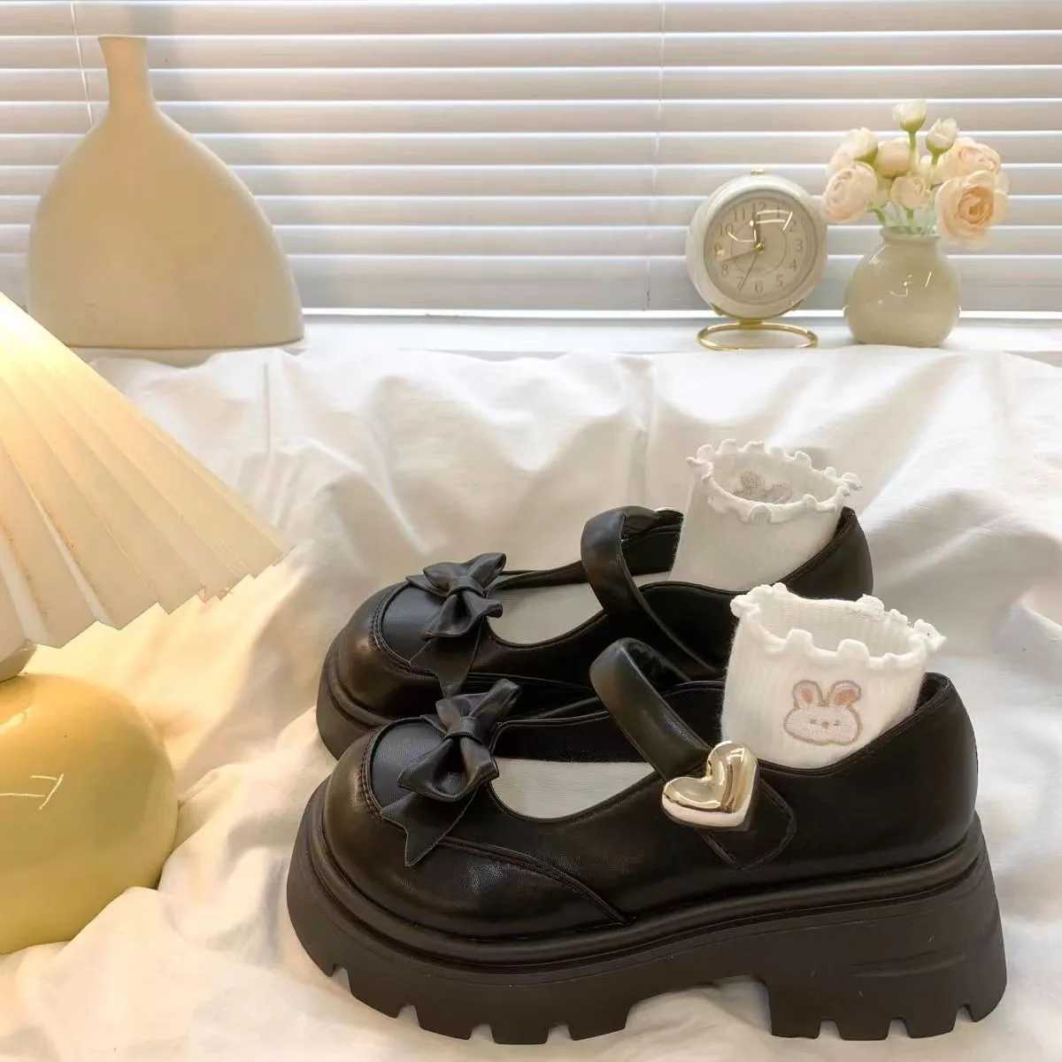 High Quality Womens Mary Jane Pumps Womens Short and Fat High Heels Lolita Shallow Bow Knot Sandals Womens Fi College Girls Sweet Round Shoes T241024