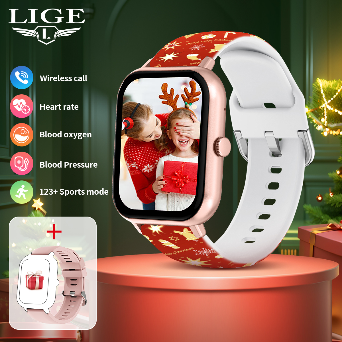 LIGE Christmas smartwatch waterproof step counting wireless voice assistant weather forecast intelligent reminder watch give friends holiday gifts