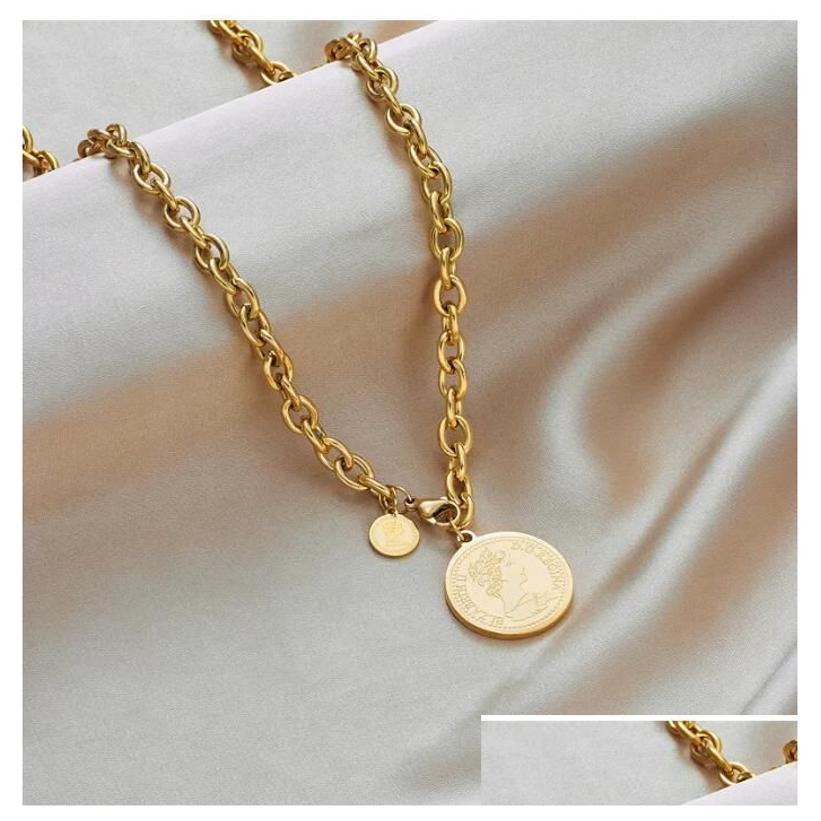 18K Gold Portrait Coin Necklace Designer Stainless Steel Chain Collar Woman Fashion Luxury Gift Drop Delivery Pendants Otzuz
