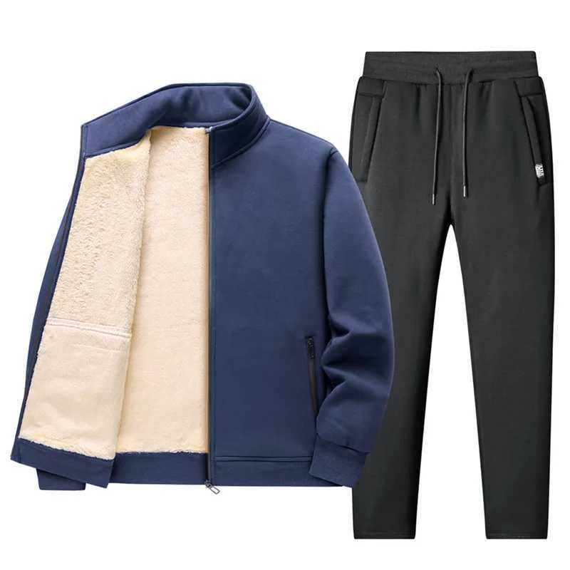 Trend Fleece Sportswear Mens Lambswool Thick Warm Mens Jacket Set Pants Zipper Sweatshirt Coat Mens Outdoor Set W241024