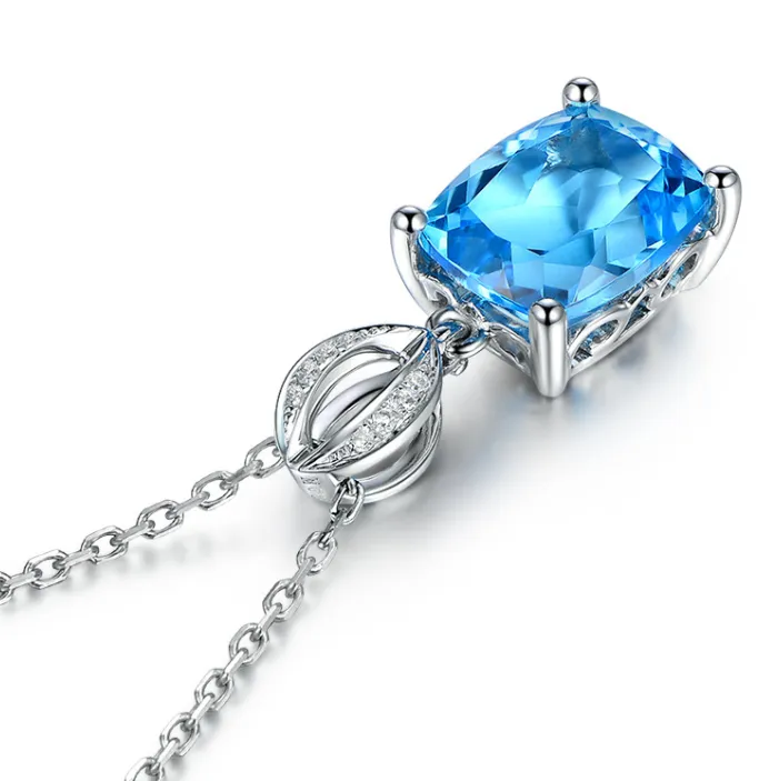 2025 women high-end jewelry necklaces pendants, simulated sea blue zirconia necklace colorful gemstones for women, good quality, low price