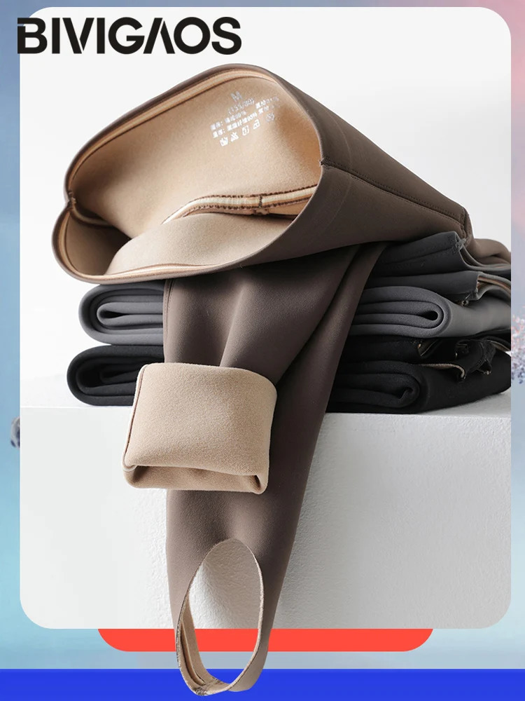 BIVIGAOS Autumn Winter Rabbit Fleece Thicken Boots Leggings Women Slim Foot Pants Yoga Fitness Sports Warm Shark Leggings 241024