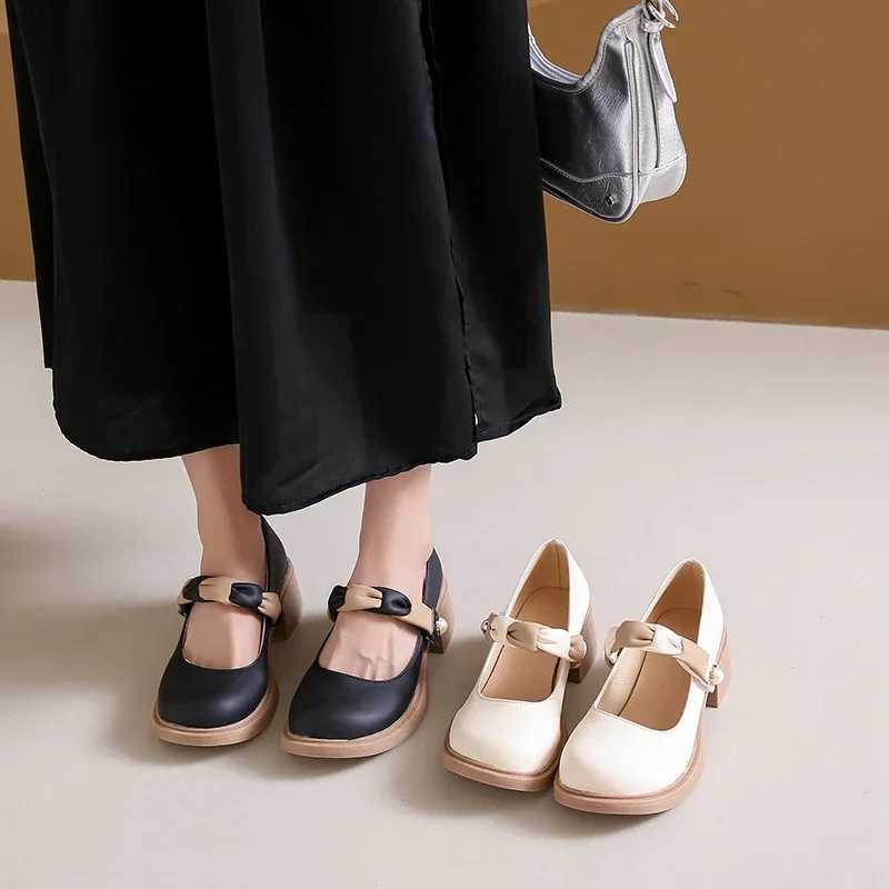 High Quality Mixed color Mary Janes square heel buckle shoes for women Fi spring/autumn light pump Salto Alto T241024