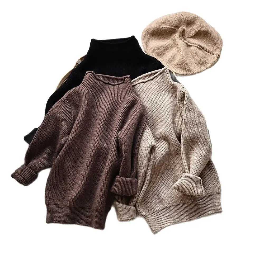 Pure Cotton Autumn Turtleneck Kids Sweaters Pullover Boys Girls Elastic Base Children Sweater Knitwear Girls W241025