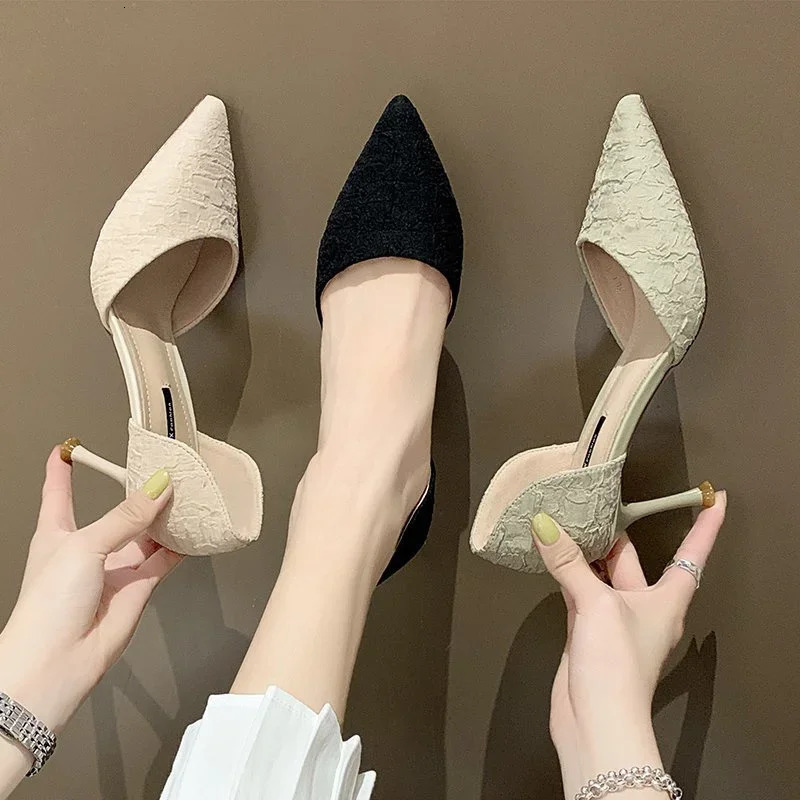 Womens Shoes 2024 Basic Womens High Heels Sexy Party Pump Womens Wrinkles Sliding on Corntoes Super Ultra Thin High Heels Women 241024