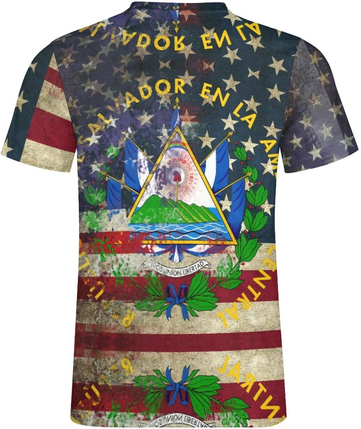 Mens T shirt Retro American Coat of Arms of El Salvador Flag Cotton T-Shirt 3D Printed Casual All-in-one fashion Shirt Men's Crew Neck T-Shirt te
