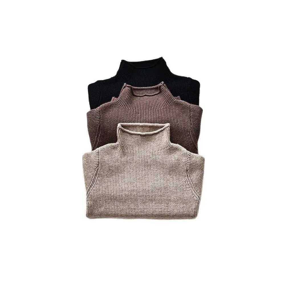Pure Cotton Autumn Turtleneck Kids Sweaters Pullover Boys Girls Elastic Base Children Sweater Knitwear Girls W241025