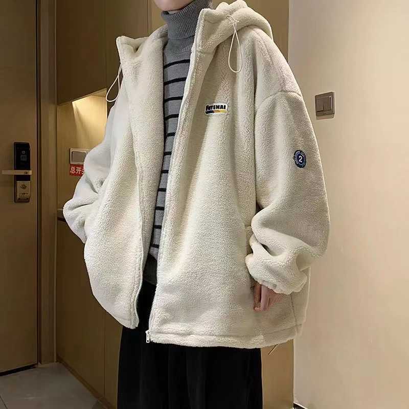 Mens jacket Korean hoodie apron casual jacket autumn winter 2023 new wool prefabricated style loose retro jacket W241024