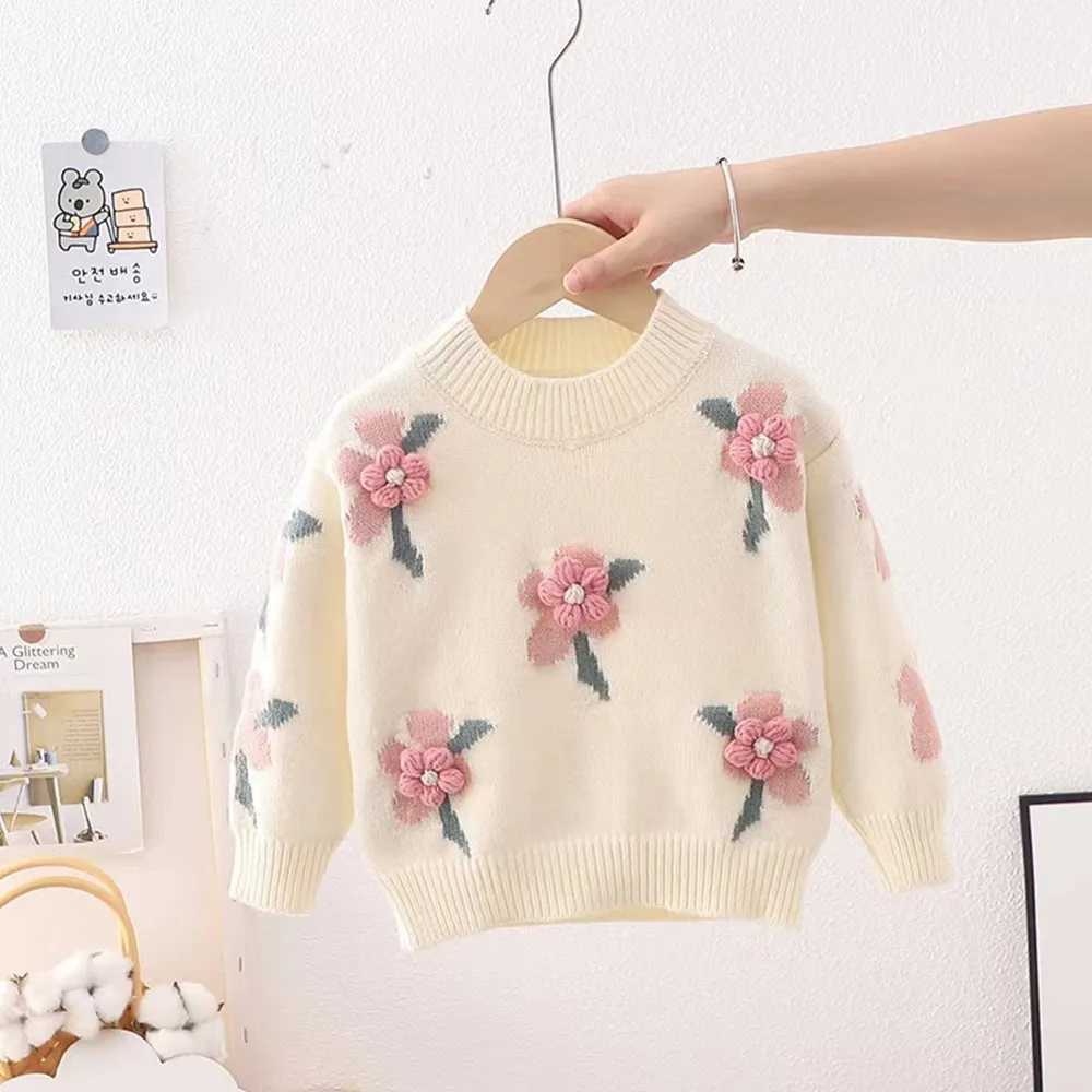 3-7 year old childrens clothing autumn and winter new girls cute little flower baby knitted Pullover childrens sweater bottom shirt W241025
