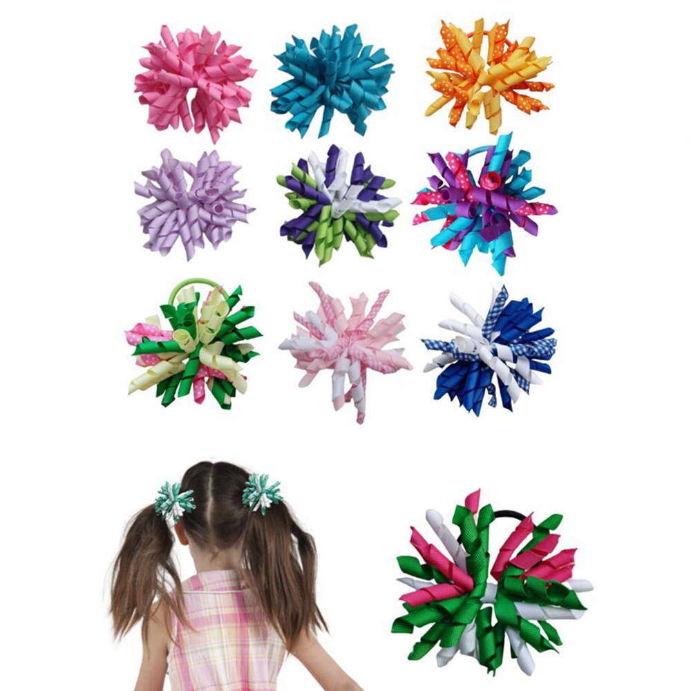 Korker 4INCH Bows Flowers Elastic Hairband Alligator Clips Curly Grosgrain Ribbon Ponytail Holder Girl Children's Corker Bobbles Ties Headband Ac