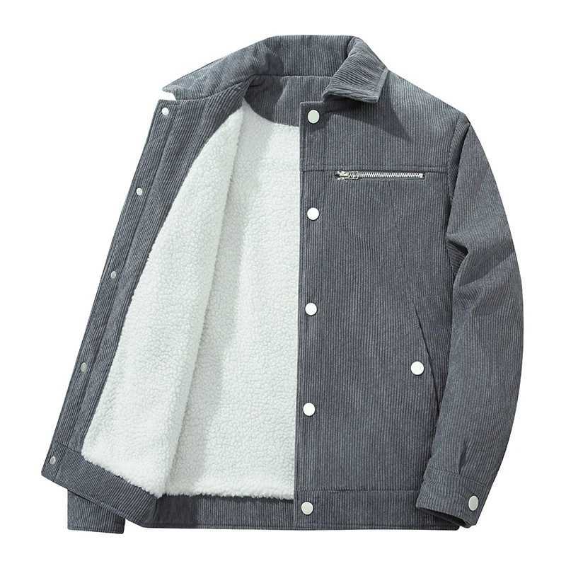 Mens winter jacket retro when Corduroy jacket Lambswool loose lining winter jacket truck cargo workwear LTI pocket jacket W241024