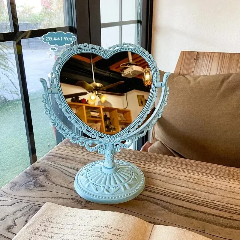 Vintage Makeup Mirror Double Sided Rotation Minimalist Cute Princess Dormitory Bedroom European Desktop 241024