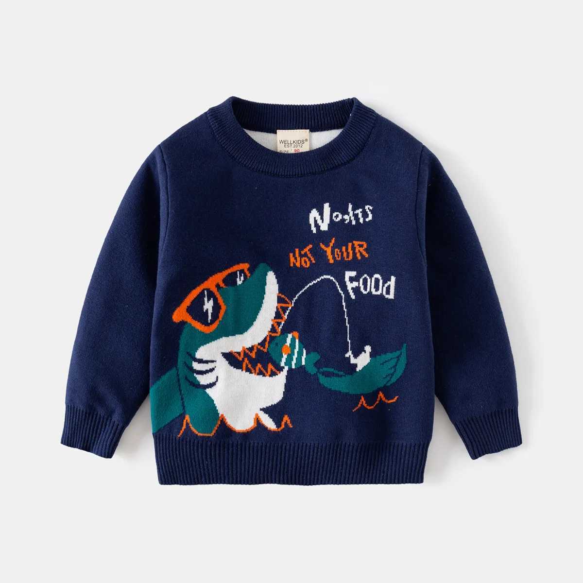 Autumn and Winter Childrens Sweater Long Sleeve Cartoon Dinosaur Childrens Pulley 1-6 Year Old Childrens Knitted Jumper W241025