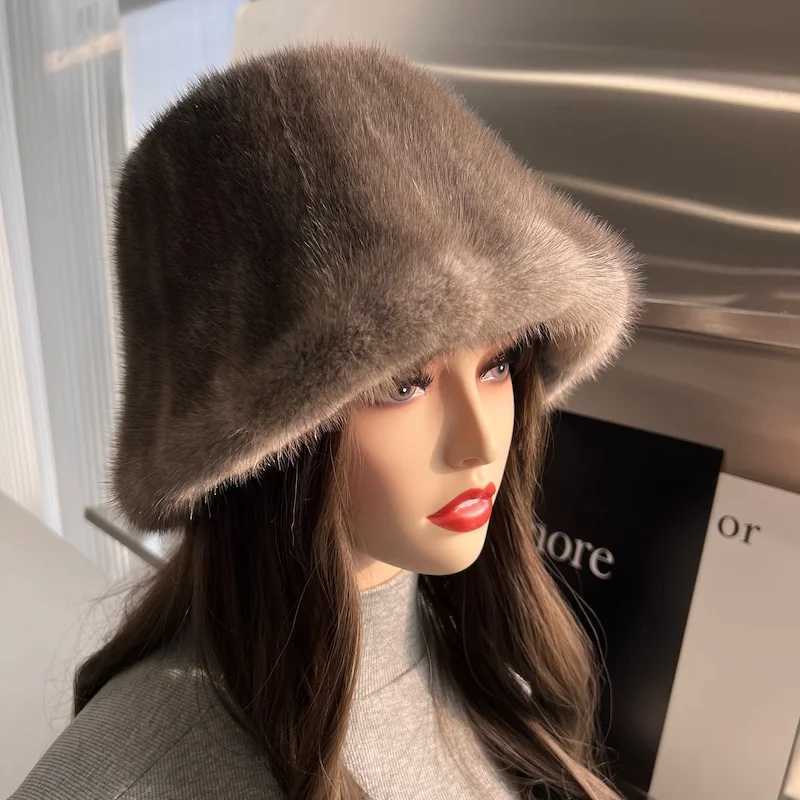 New Real Natural Fisherman Hat High Quality Mink Fur Hat Cap Luxury Women Fashion Winter Outdoor Panama Warm Real Fur BeaniesX241025