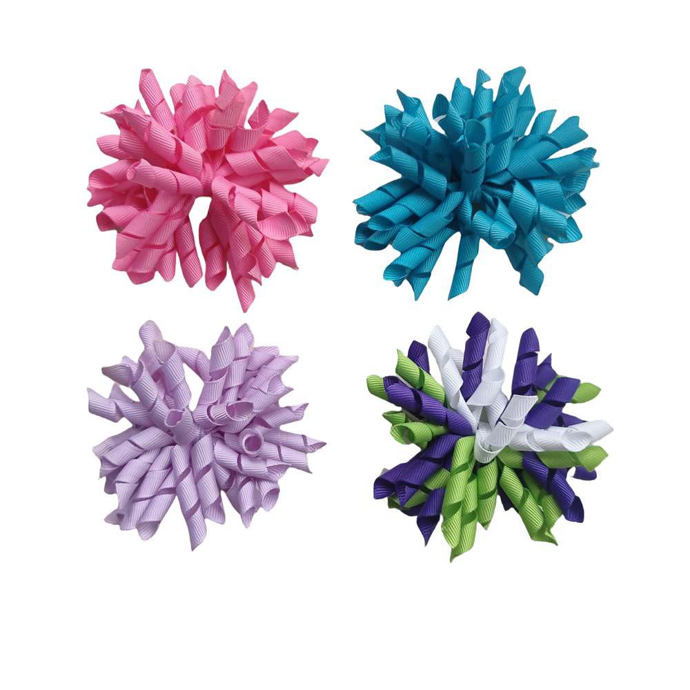 Korker 4INCH Bows Flowers Elastic Hairband Alligator Clips Curly Grosgrain Ribbon Ponytail Holder Girl Children's Corker Bobbles Ties Headband Ac