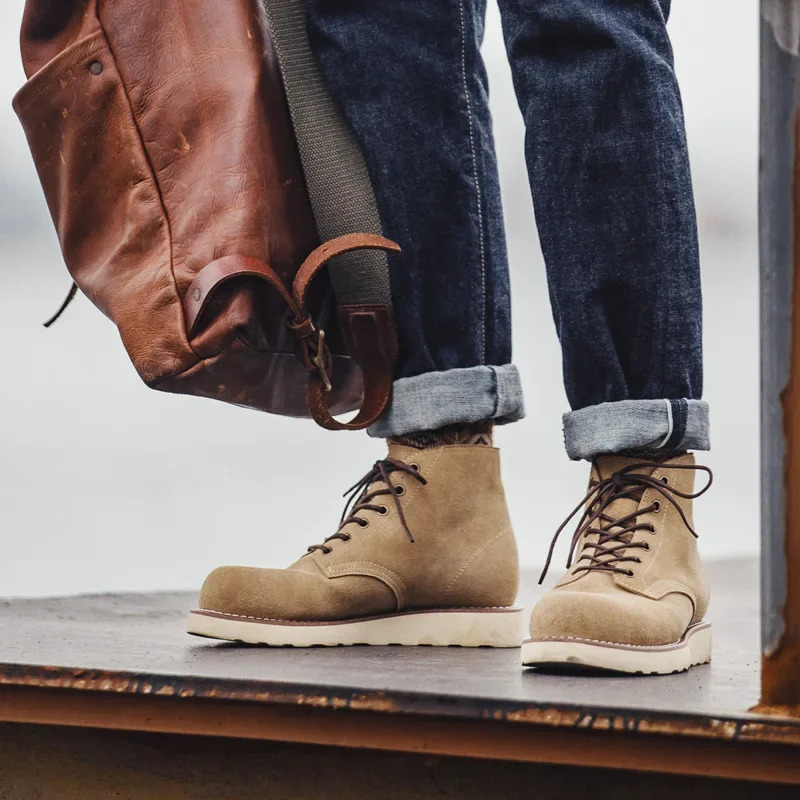 Maden Mens 9111 Tool Ankle Boots Autumn and Winter Cowhide Outdoor Desert Boots Retro Classic Lace Upper Casual Shoes 241024