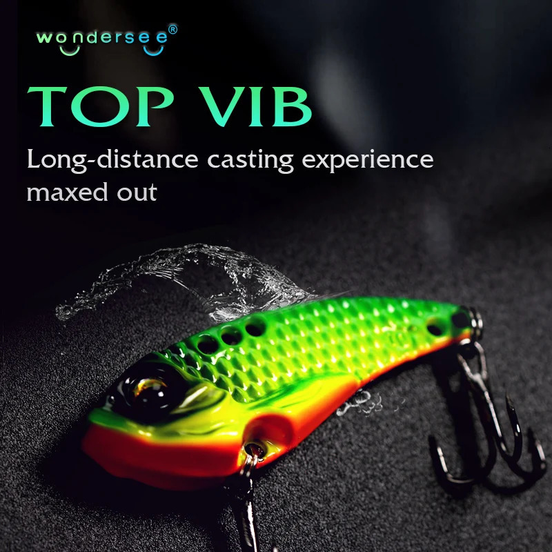 Wondersee 5PCS with Box VIB Spinner Spoon Bait Hard Lure Treble hooks Trolling Fishing Tackle Jigs Bass Sinking Wobbler Swimbait 241024