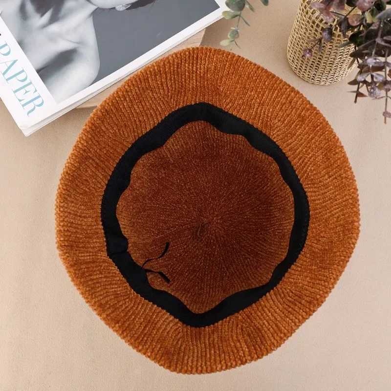 Knitted Fisherman Cap Autumn Winter Women Thicken Warm Cotton Panama Caps Casual Solid Color Foldable Bucket Hats Fashion GiftsX241025