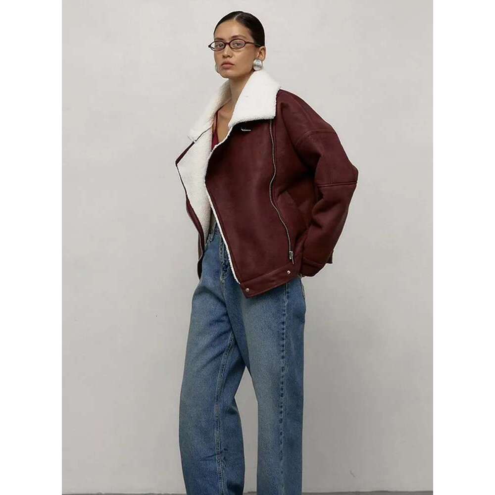 Women Fashion Polar Fleece Ing Suede Jacket Vintage Bury Laple Long Sleeves Zipper Coat Autumn Winter Lady Warm Outwears