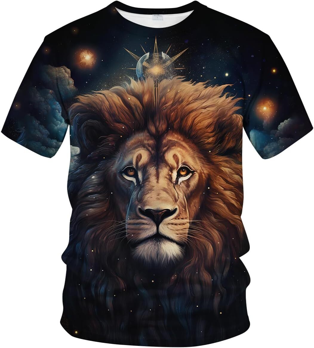 Mens T shirt Men's The Milky Way Animal Lion Pattern Cool Graphic T-Shirts Shirt Tee Top tee Casual tops summer clothes Hip hop trend